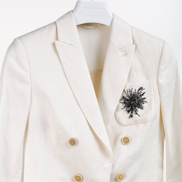 Brunello Cucinelli SS/17 Cream Linen Crystal-Embellished Double-Breasted Blazer - Picture 4 of 15